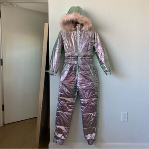 Dolls Kill Club Exx Aurora Beam Holographic Snowsuit Ski Suit